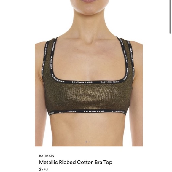 BALMAIN*Metallic Ribbed Gold Sportsbra**$270 - Picture 2 of 5